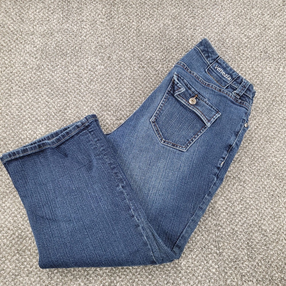 Venezia Womens Blue Denim Cropped Jeans Size 14 Medium Wash Stretch Capris